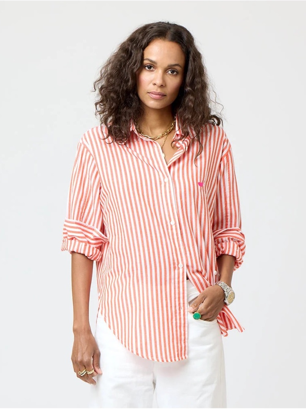 Kerri Rosenthal Jack Stripe Cotton Shirt - Aperol Orange - M - NWT